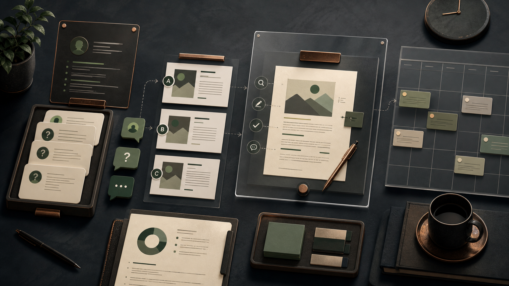 Editorial illustration of expert notes becoming polished X posts and scheduled publishing slots.