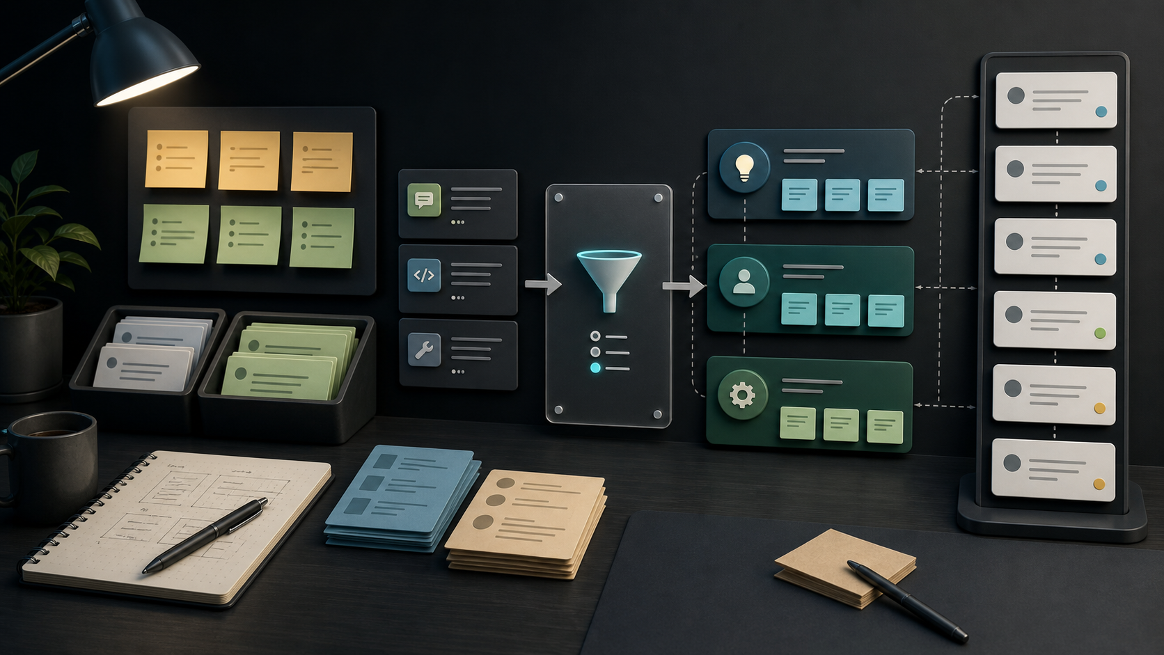 Editorial illustration of founder inputs becoming topic pillars, draft options, and a visible X content queue