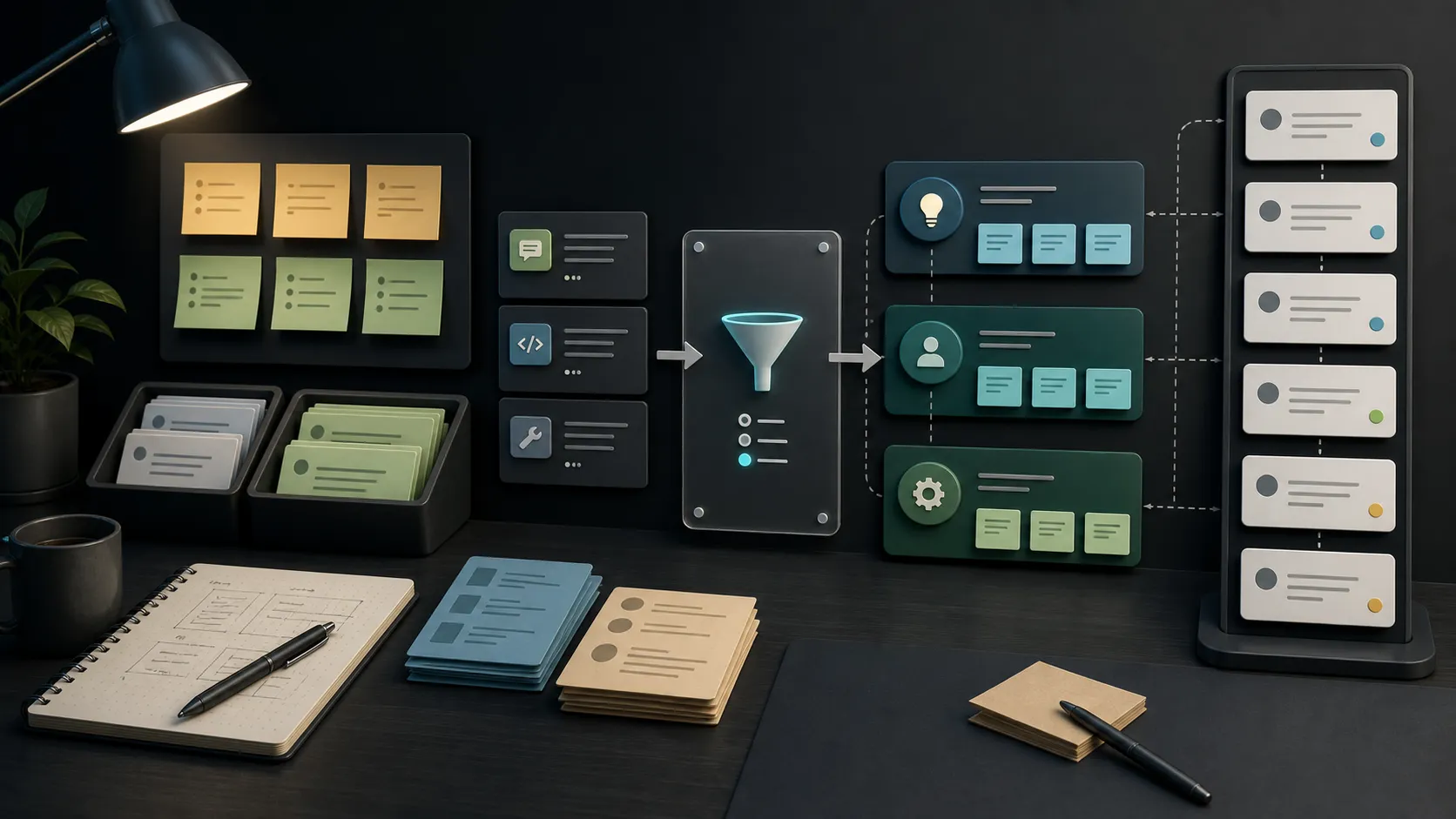 Editorial illustration of founder inputs becoming topic pillars, draft options, and a visible X content queue
