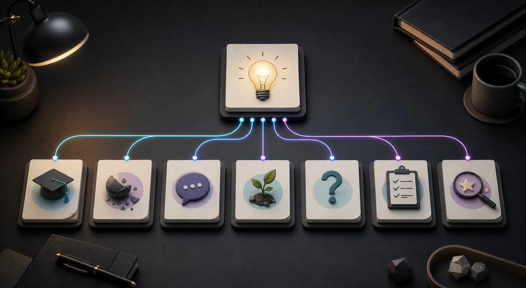 Editorial illustration of one idea branching into several content angles.