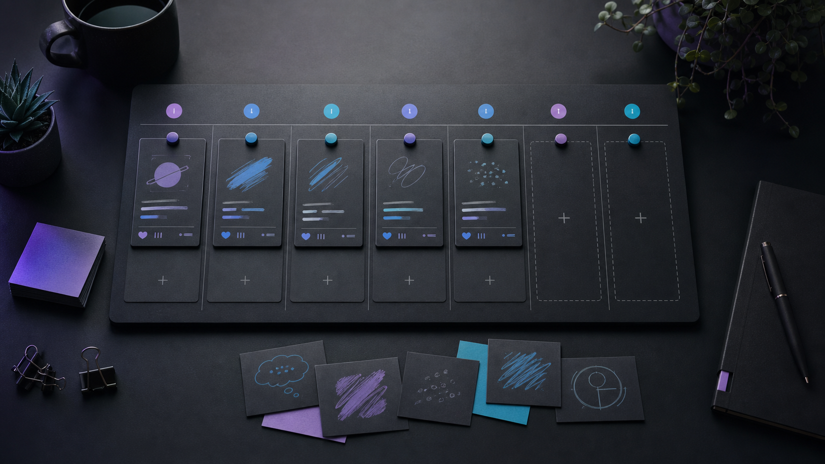 Editorial illustration of a weekly X post queue with planned posts and open live-post slots.