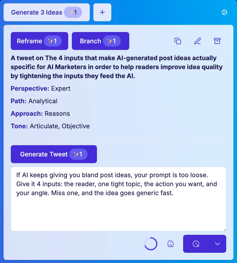 Idea generation and drafting interface
